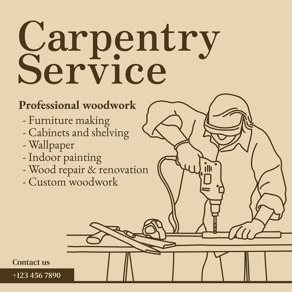 Carpentry service Instagram post template  