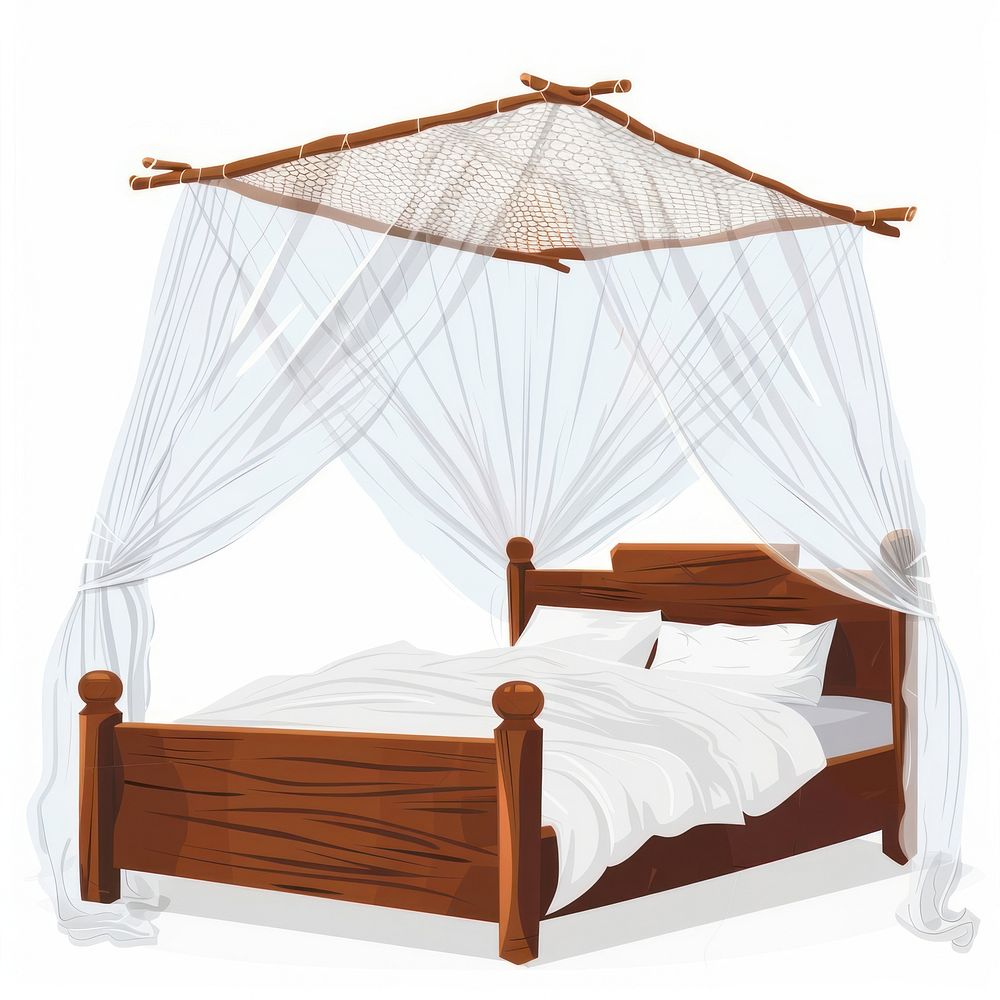 Mosquito net on bed furniture bedroom indoors.