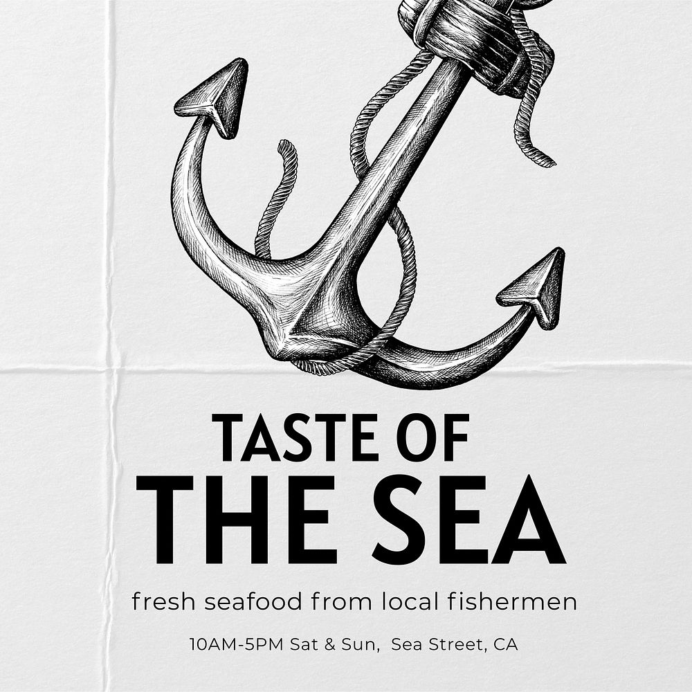 Seafood restaurant Instagram post template, editable text