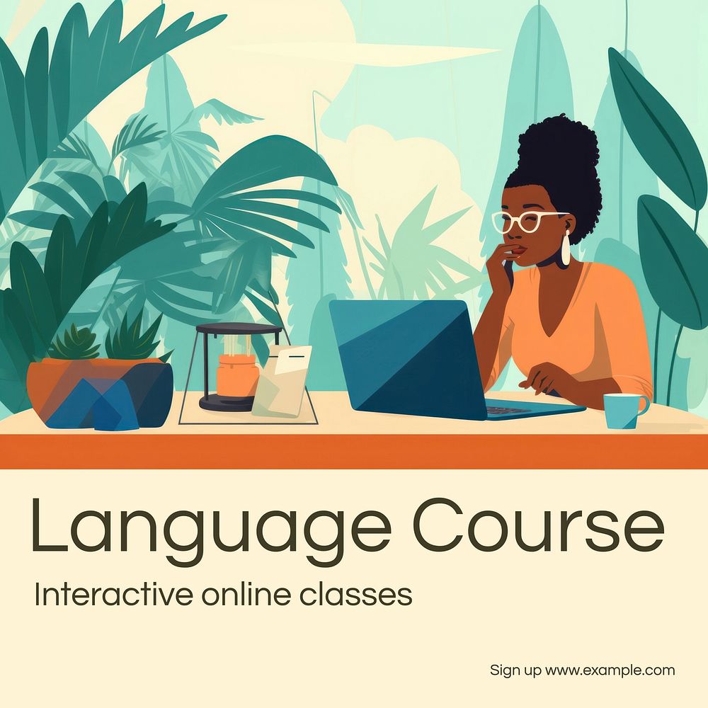 Language course Instagram post template  
