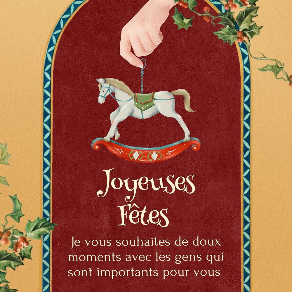 French Christmas greeting template remixed by rawpixel