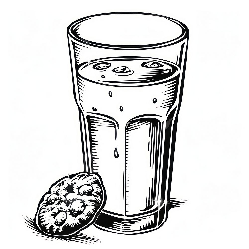 A glass of milk with cookie illustrated beverage drawing.