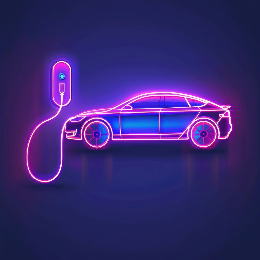 Electric car neon transportation automobile.
