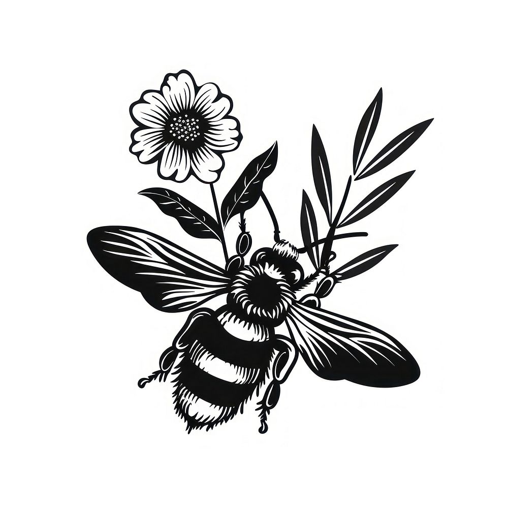 Bee and flower invertebrate andrena stencil.