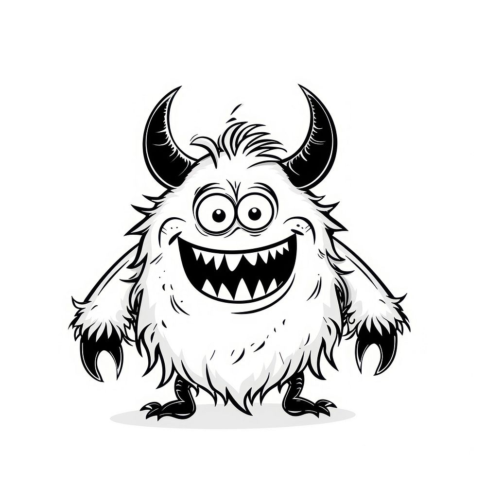 Cute monster cartoon illustrated stencil drawing.