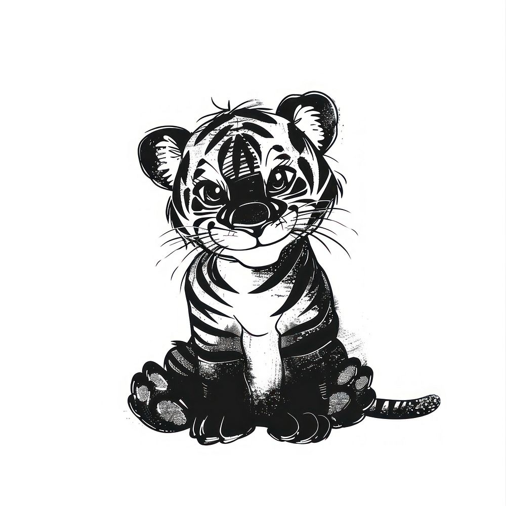 Cute tiger illustrated wildlife stencil.