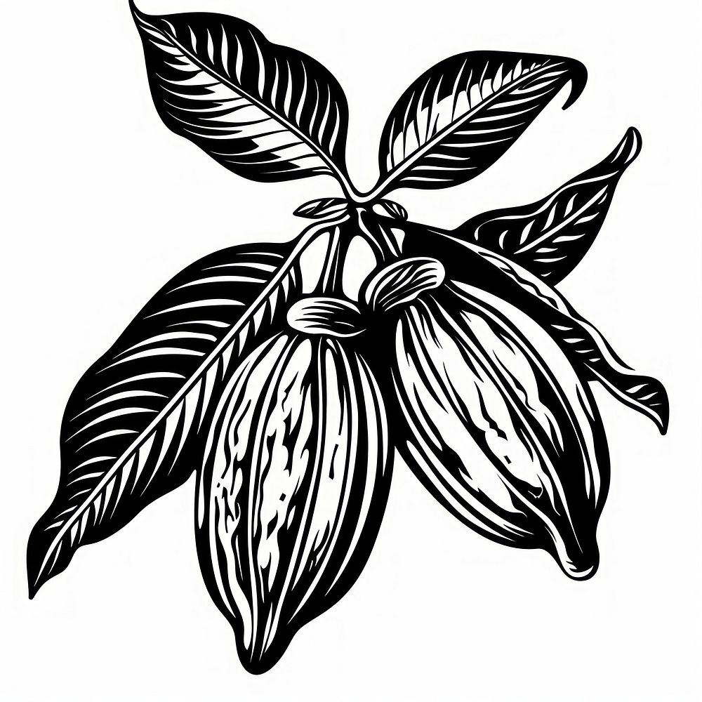 Cacao plant illustrated stencil drawing.