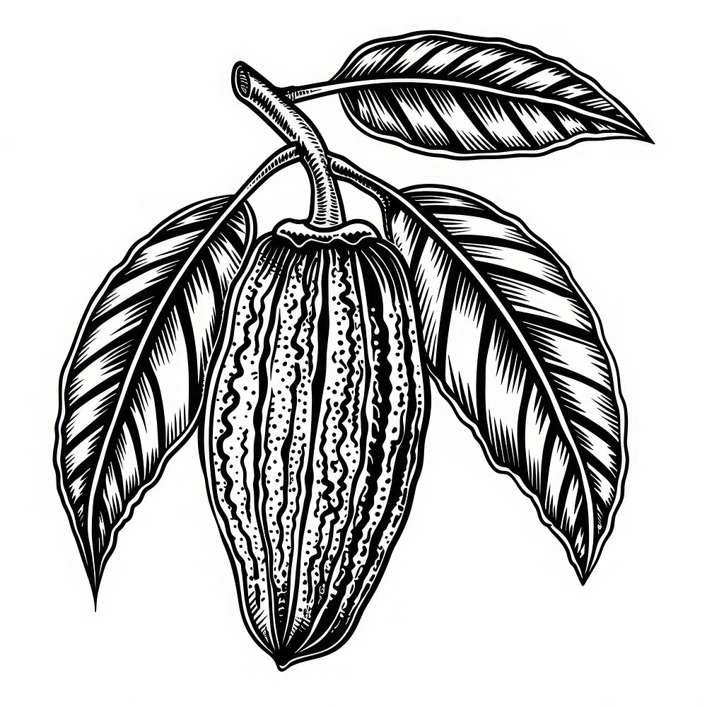 Cacao plant illustrated annonaceae drawing.