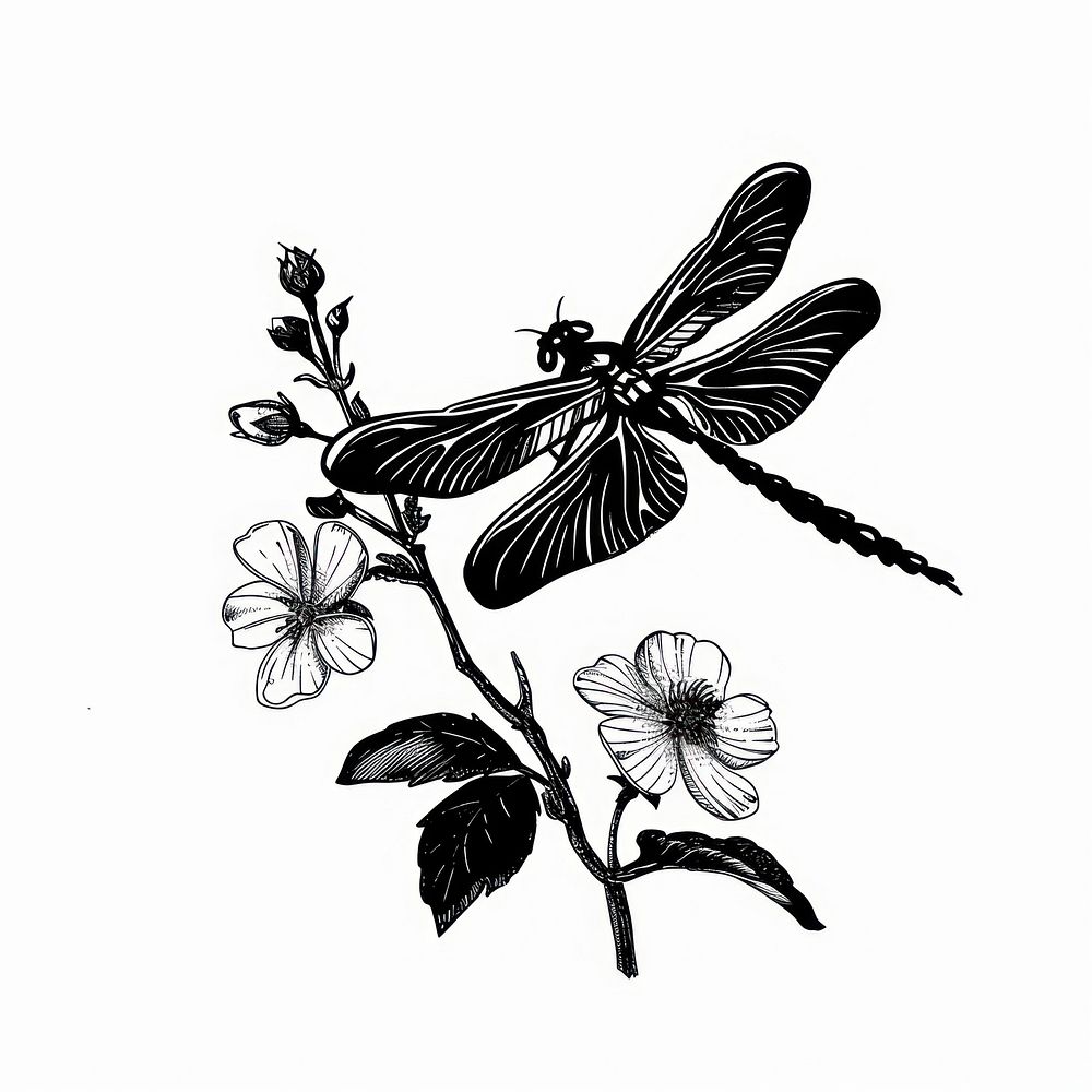 Dragonfly with flower illustrated chandelier drawing.