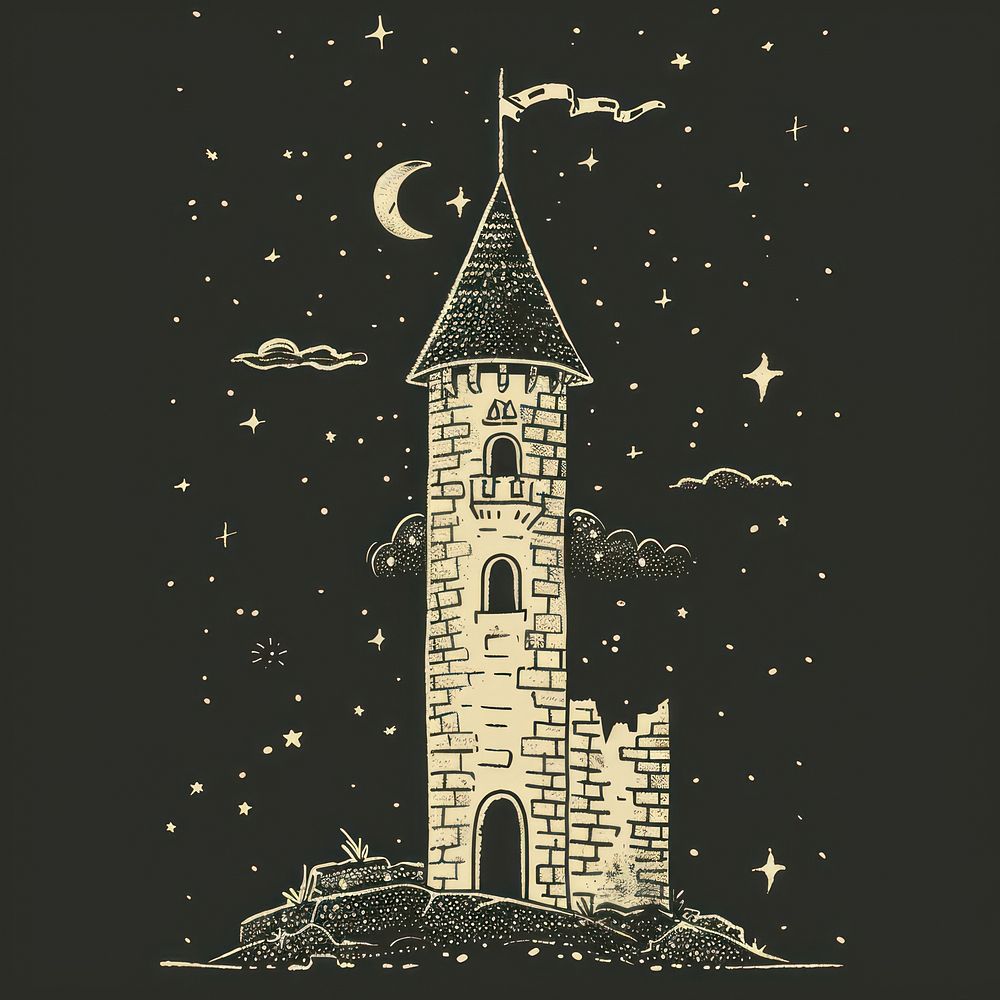 Tarot card tower architecture illustrated.