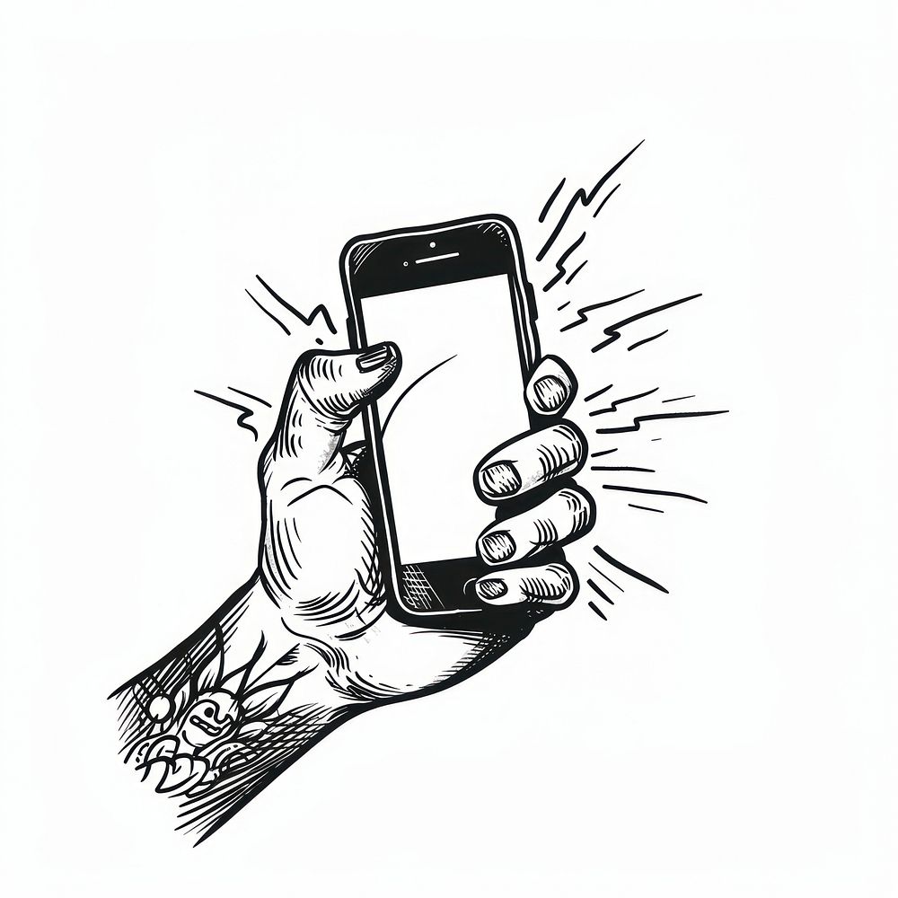 Hand holding a smartphone electronics illustrated drawing.