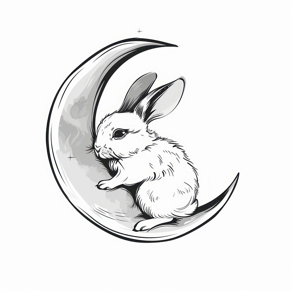 Rabbit in the moon illustrated drawing sketch.