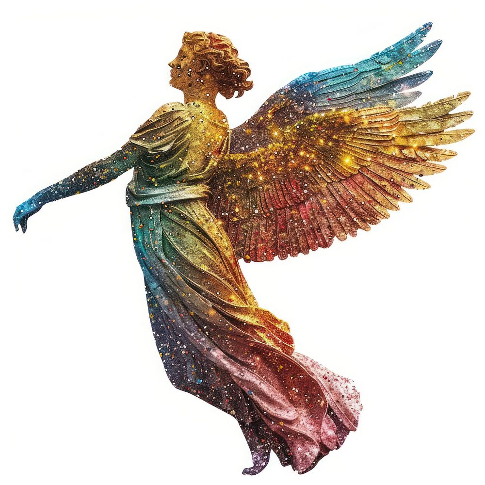 Angel shape collage cutouts archangel figurine female.