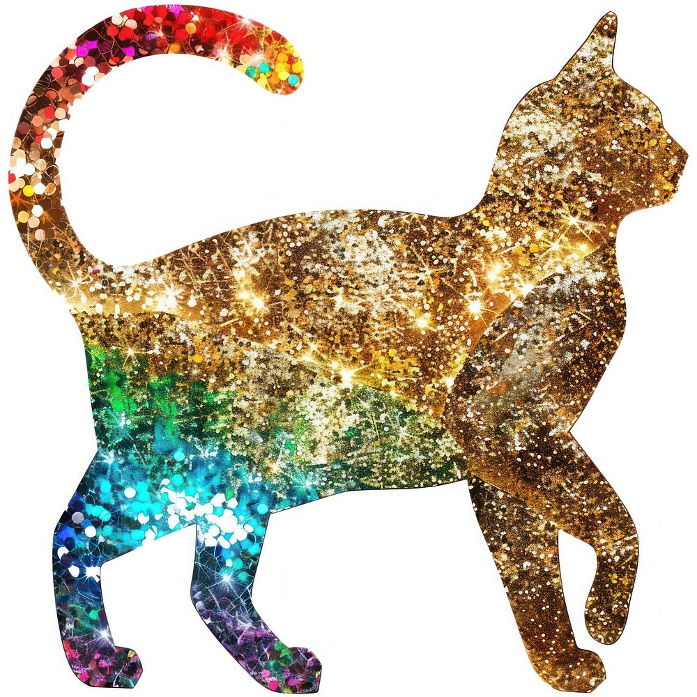 Cat shape collage cutouts glitter animal mammal.