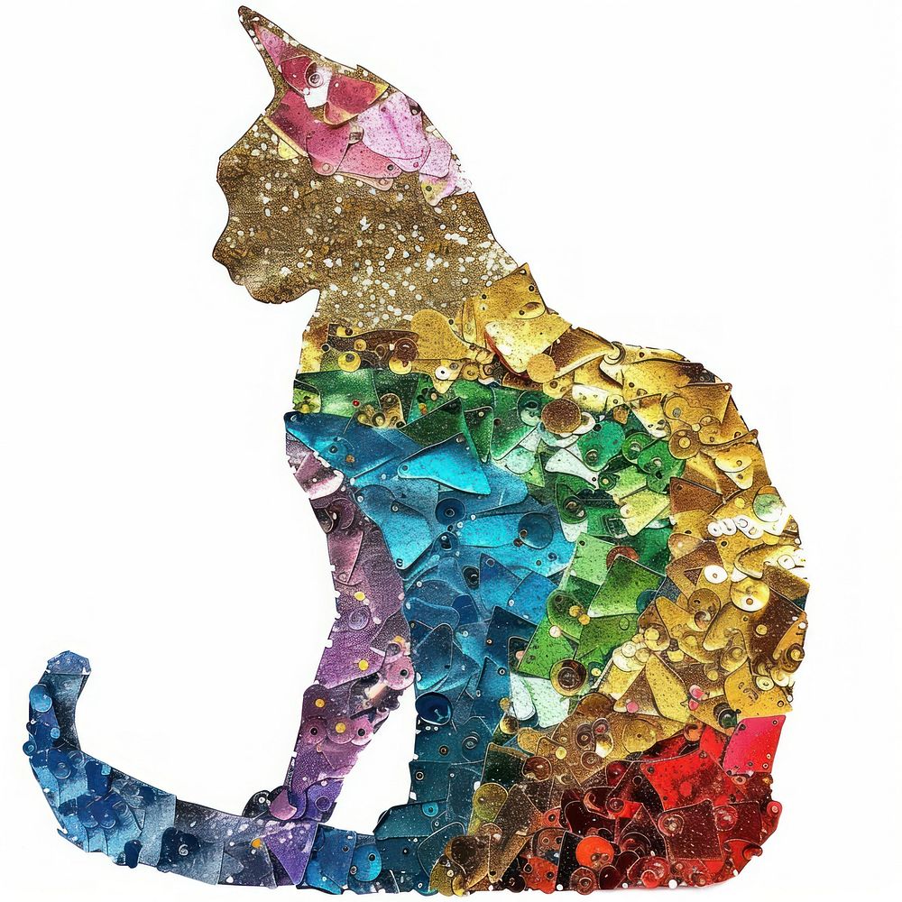 Cat shape collage cutouts animal mammal person.