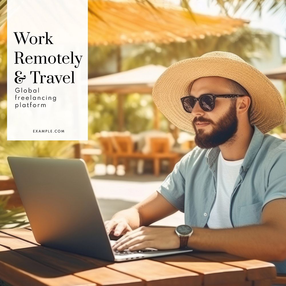 Work remotely & travel Facebook post template