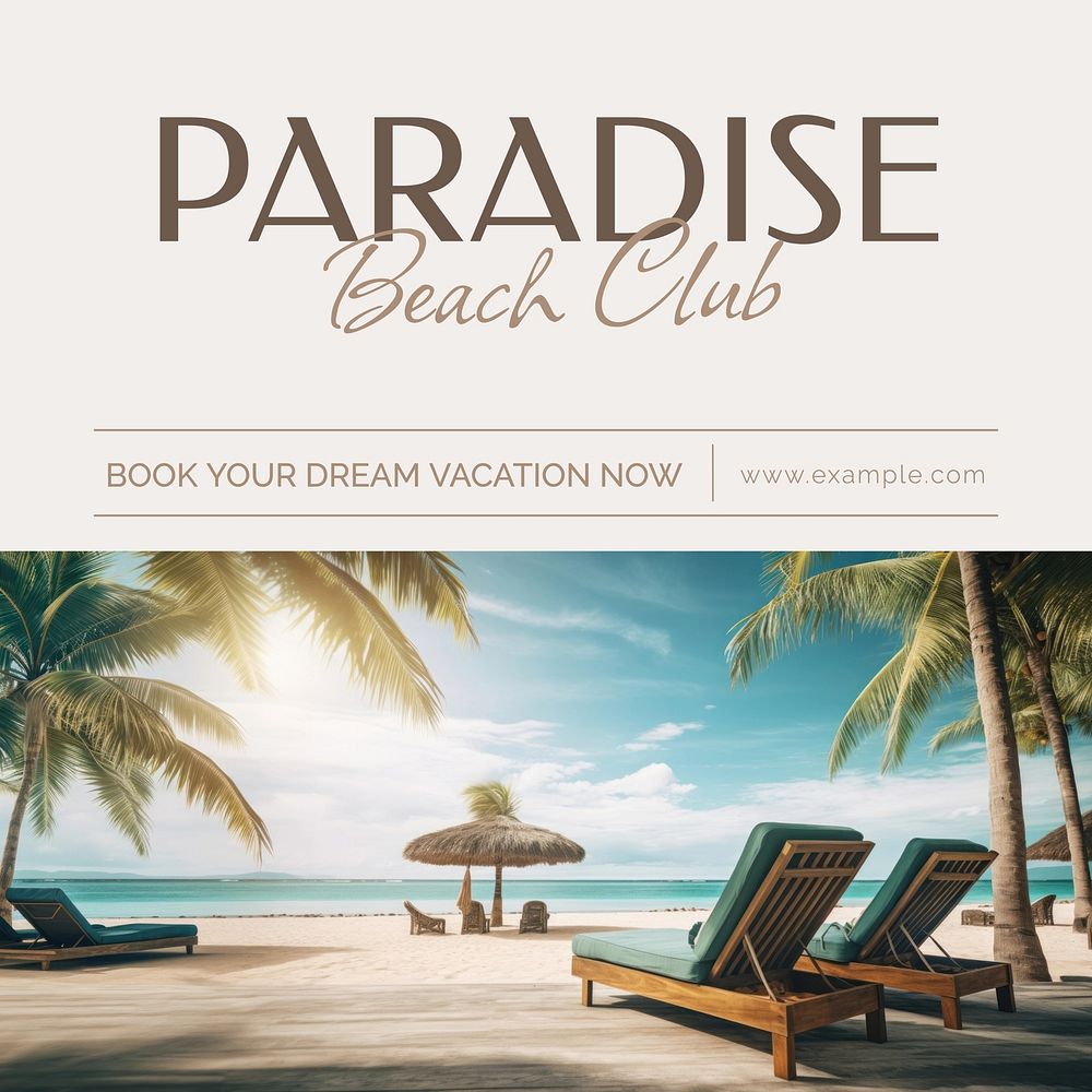 Paradise beach club Instagram post template, editable text