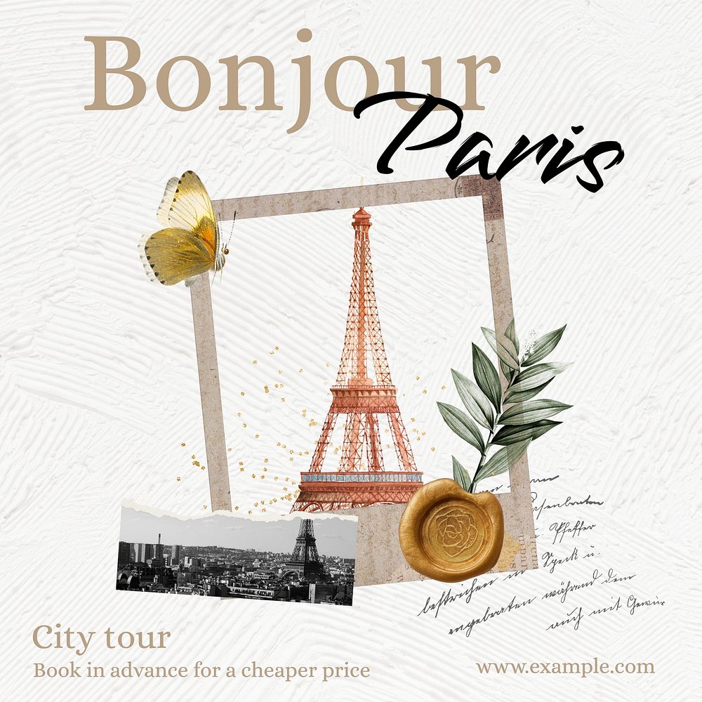 Paris travel Instagram post template, editable text