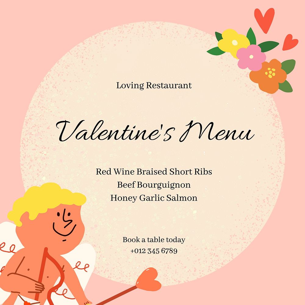 Valentine's menu Facebook post template