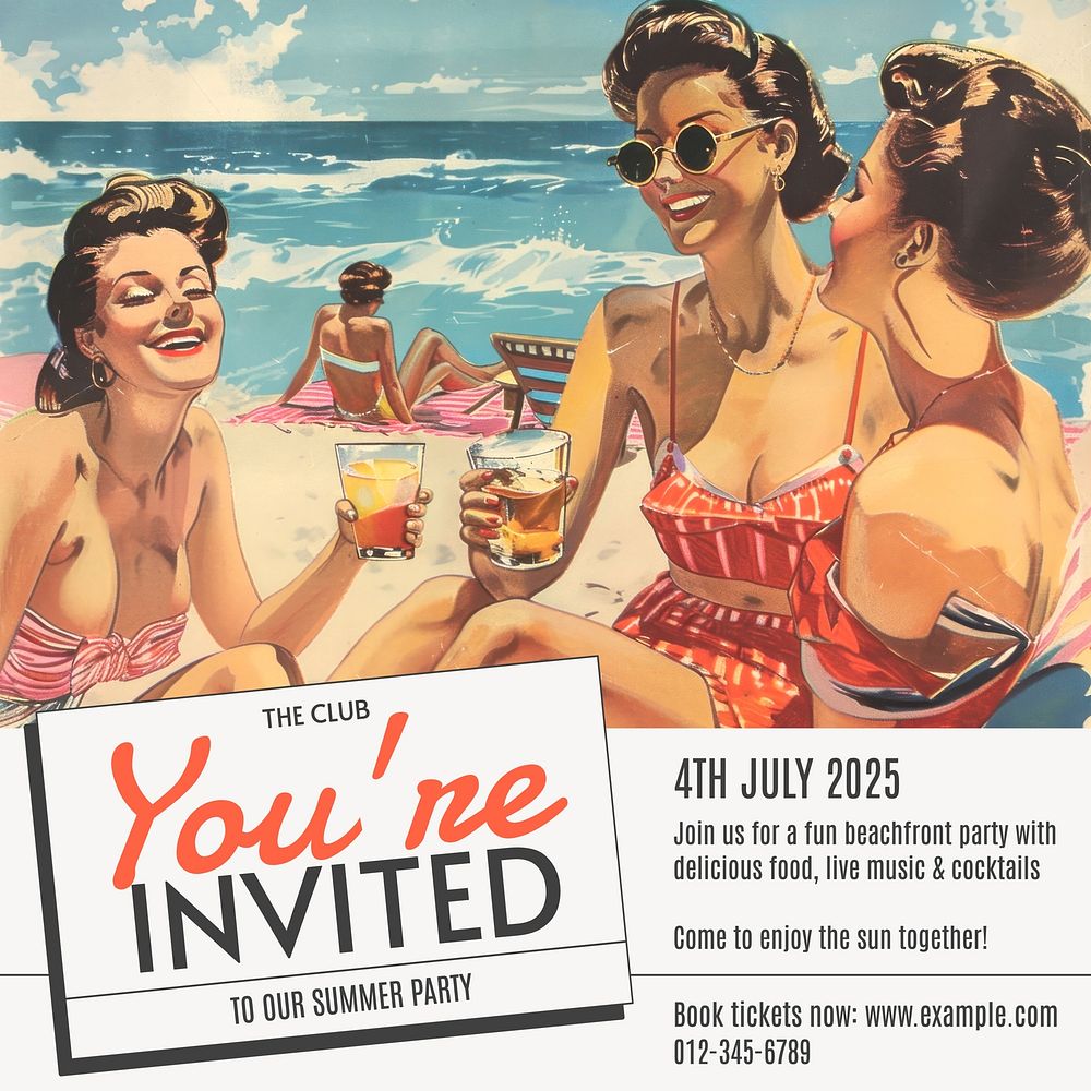 Summer party invitation Instagram post template