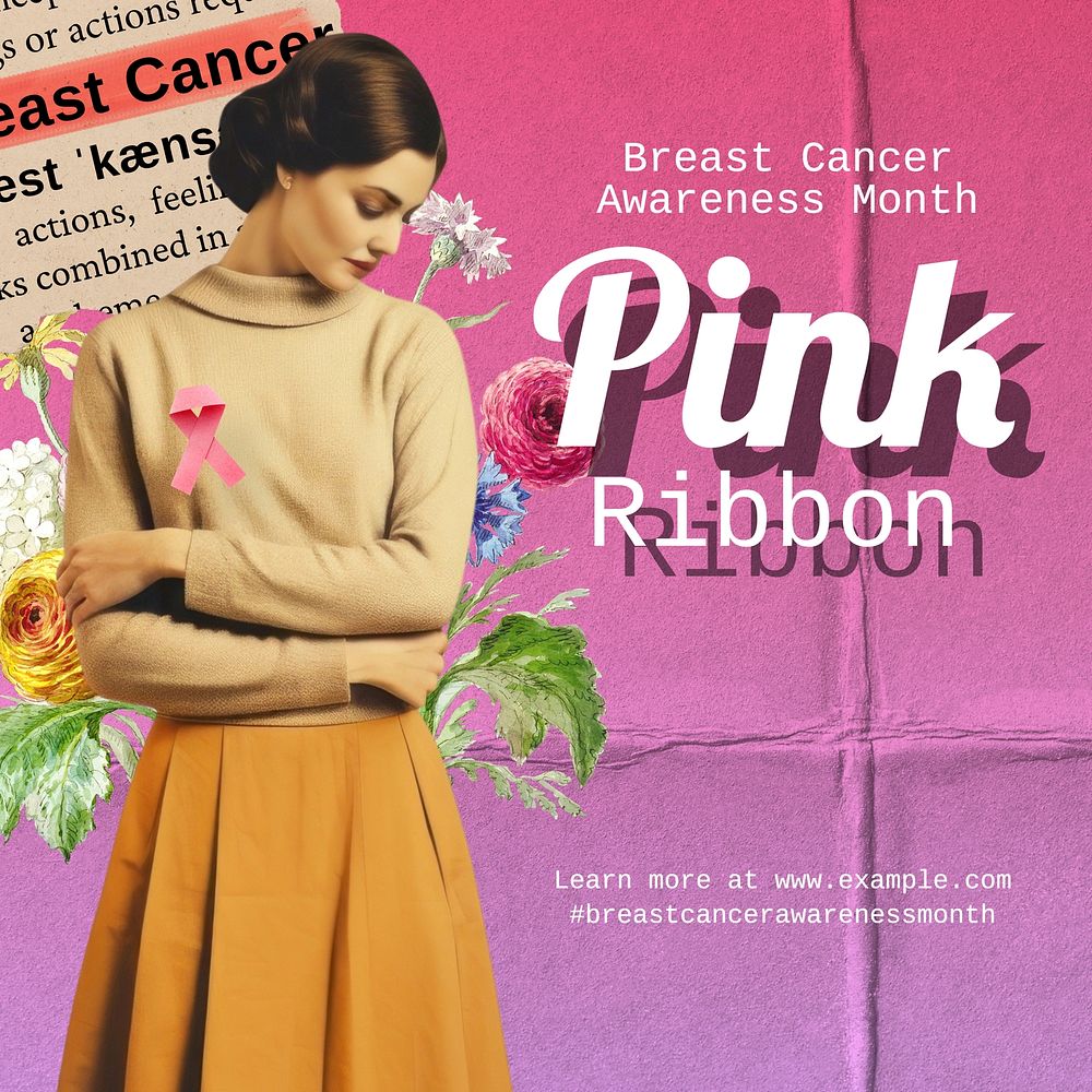 Pink ribbon Instagram post template