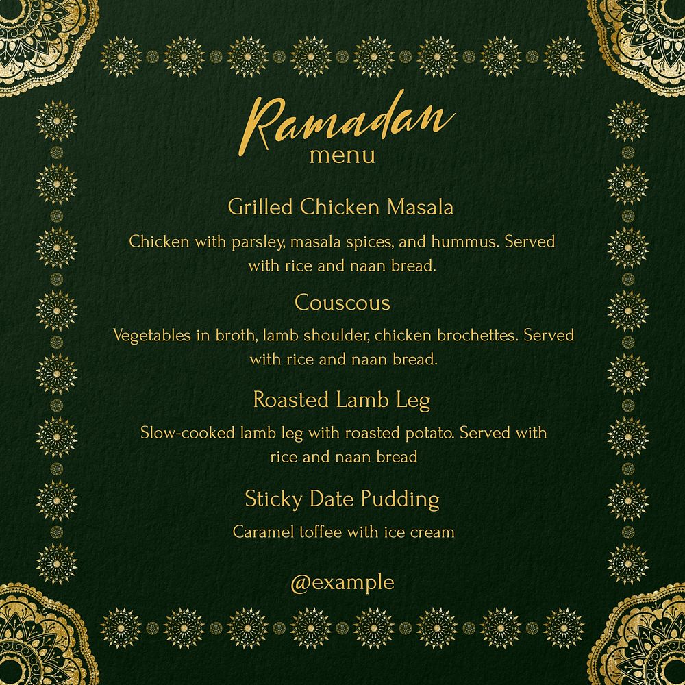Ramadan menu Instagram post template