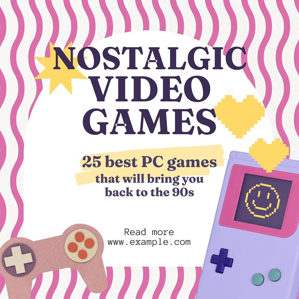 Nostalgic video games Instagram post template