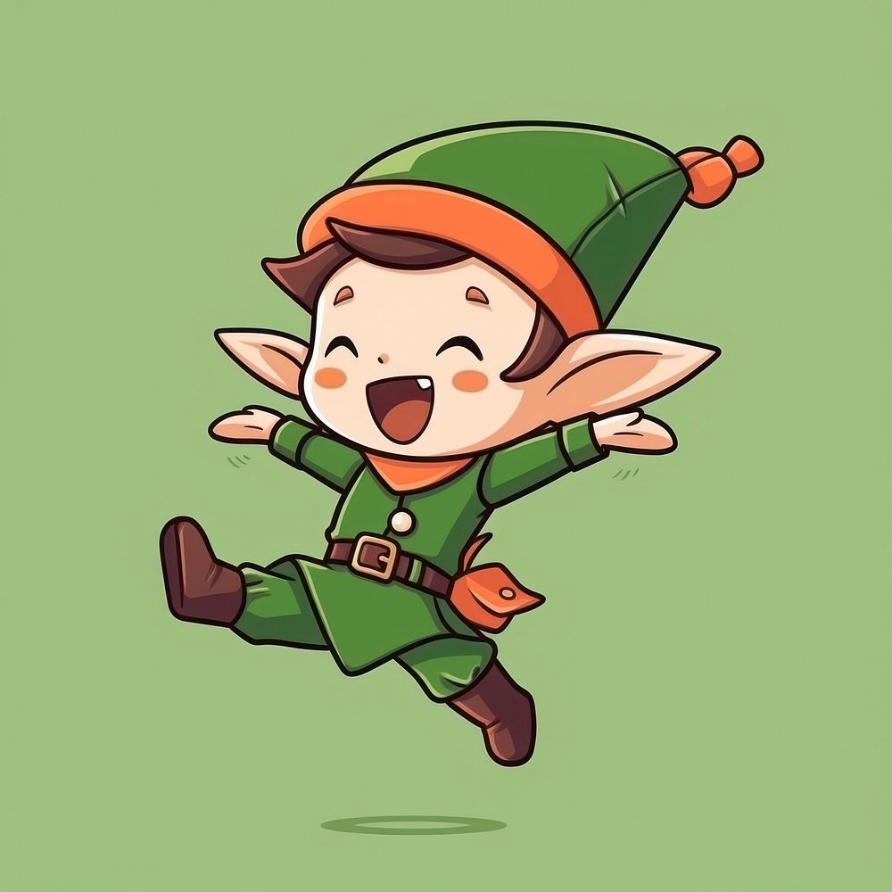 Little Elf jumping for joy happy cartoon elf performer.