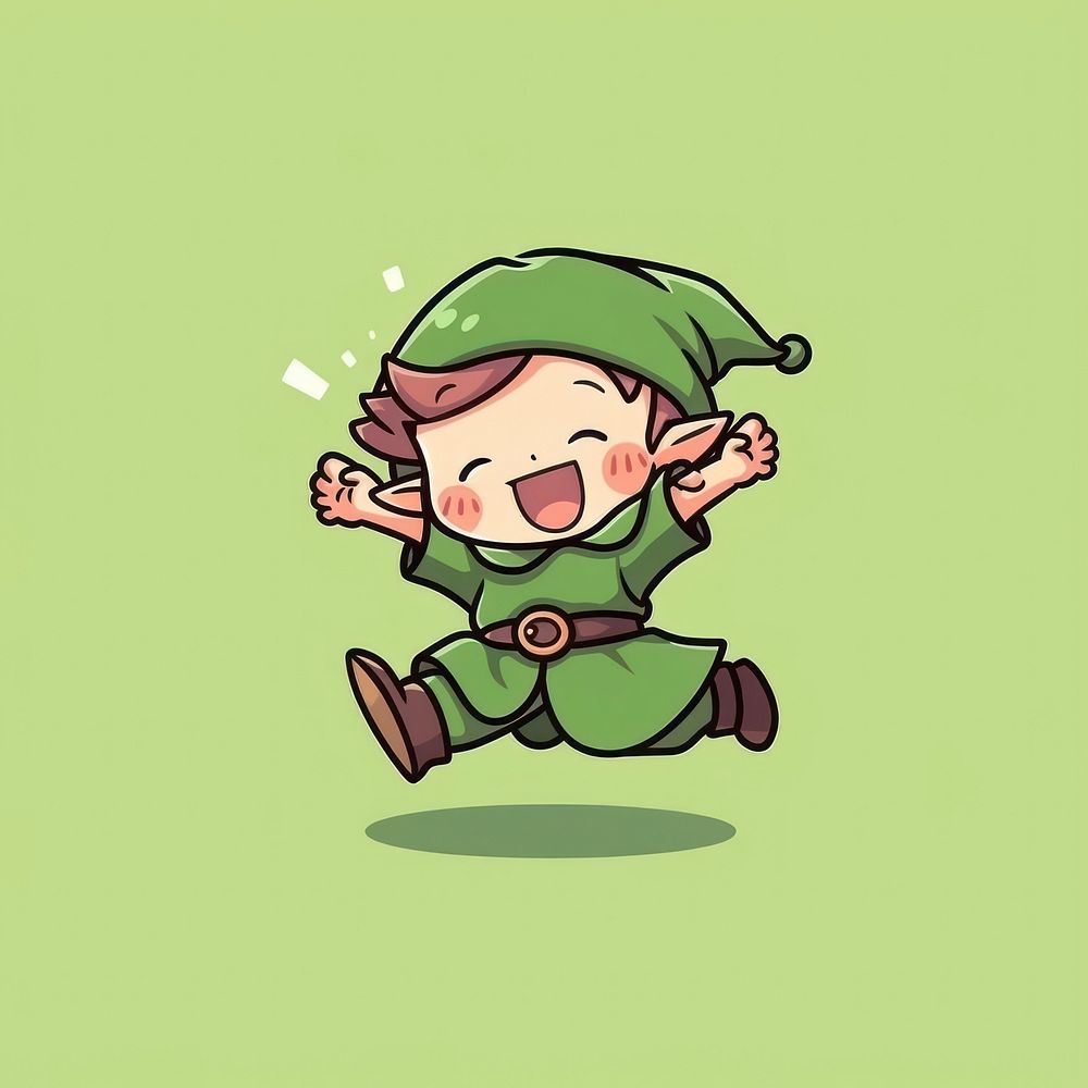 Little Elf jumping for joy happy cartoon elf person.