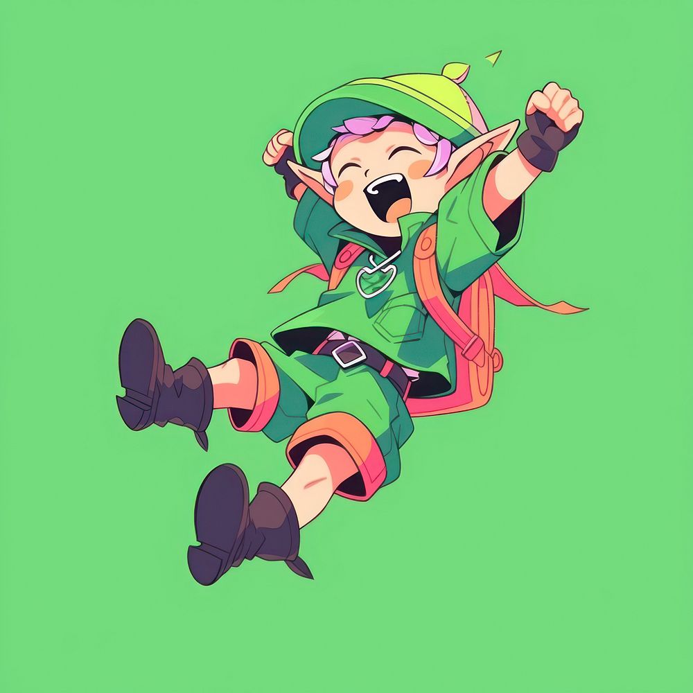 Little Elf jumping for joy happy publication cartoon person.