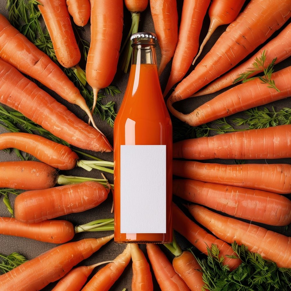 Blank white label mockup vegetable carrot bottle.