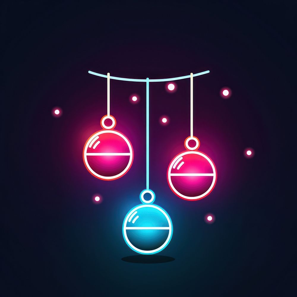 Christmas balls icon neon lighting disk.