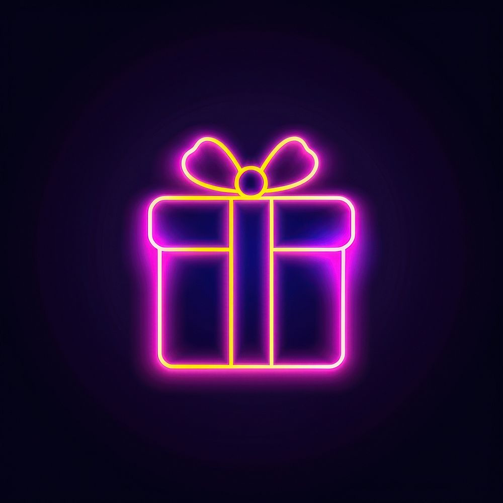 Christmas gift icon neon scoreboard purple.