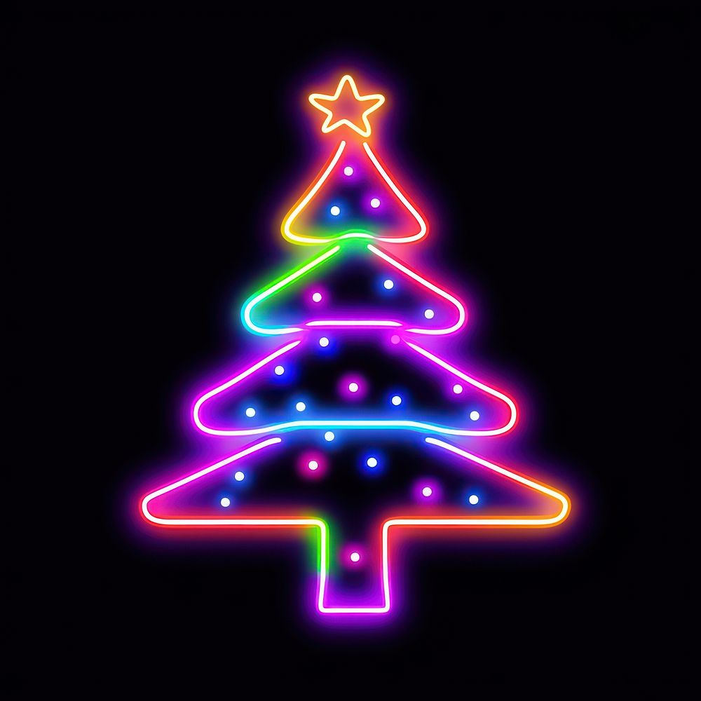 Christmas tree icon neon astronomy lighting.