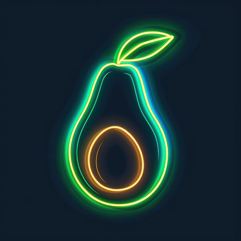Avocado icon neon light disk.
