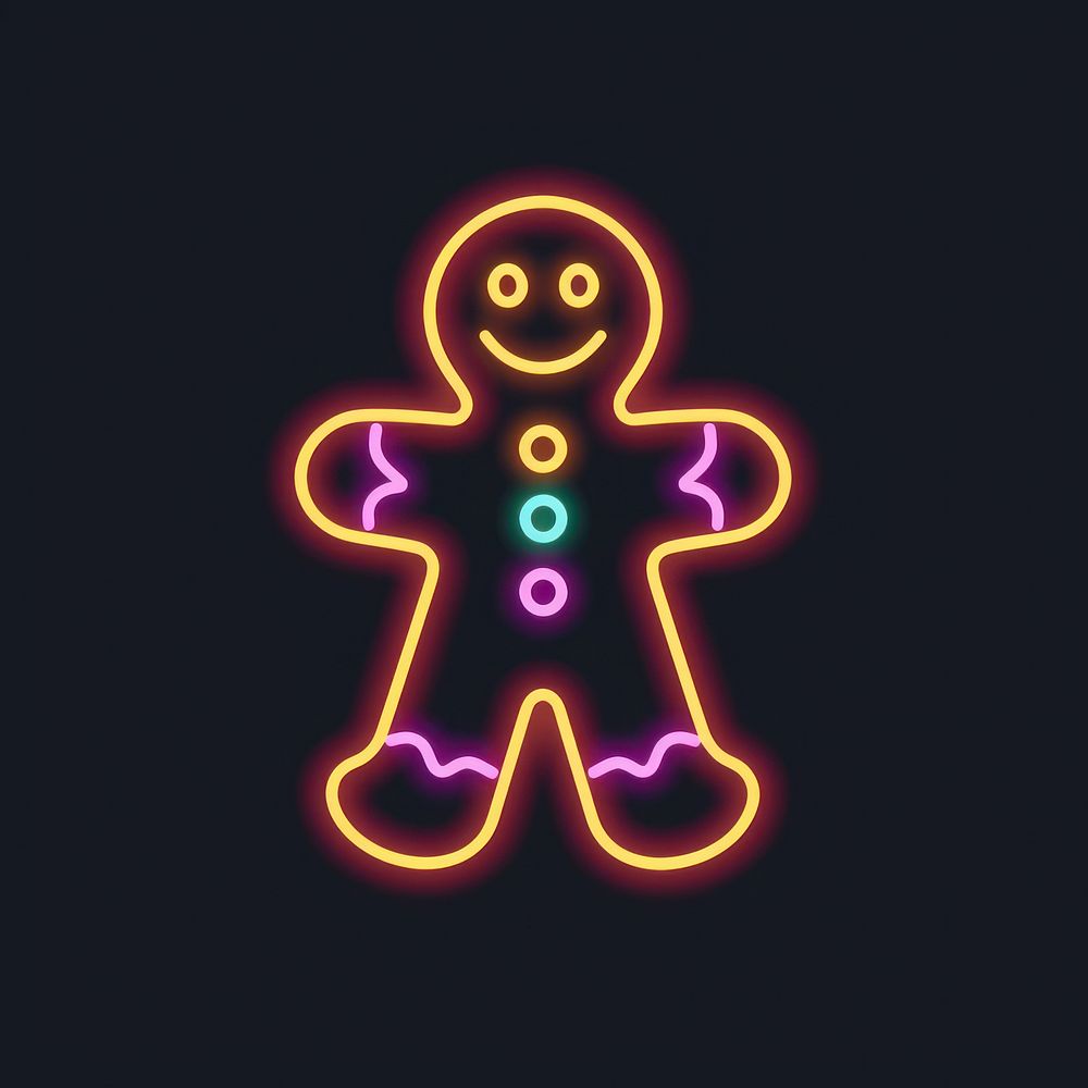 Gingerbread man icon neon light.