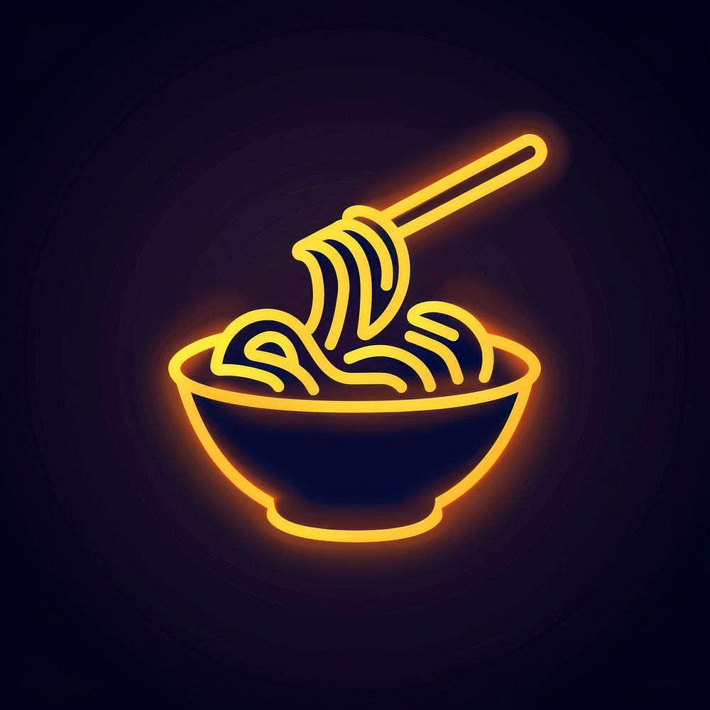 Noodles icon neon lighting bowl.