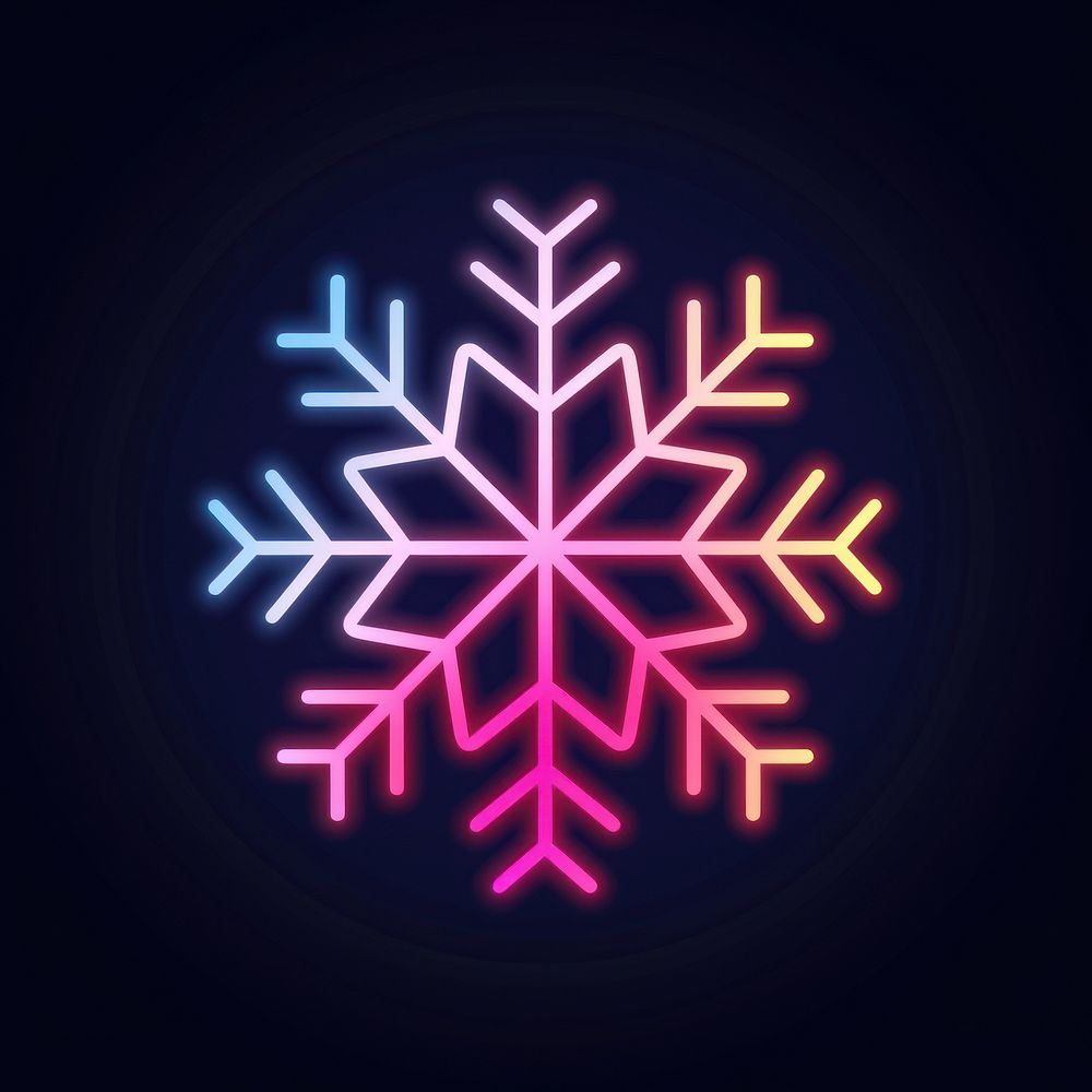 Snow icon neon snowflake outdoors.