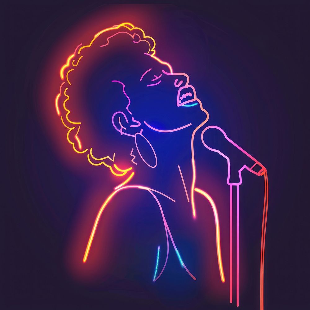 Singer icon neon blackboard performer.