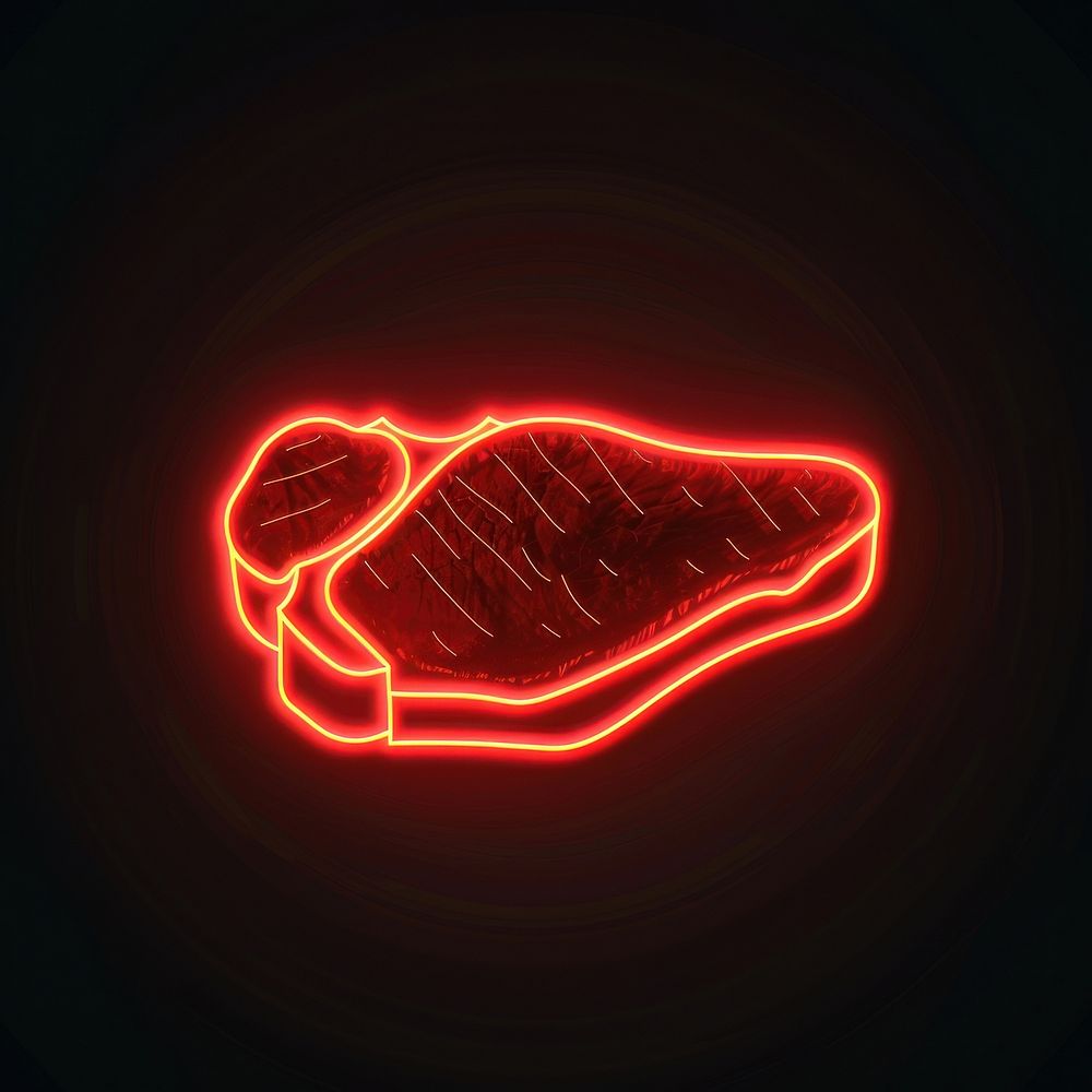 Steak icon neon ketchup light.