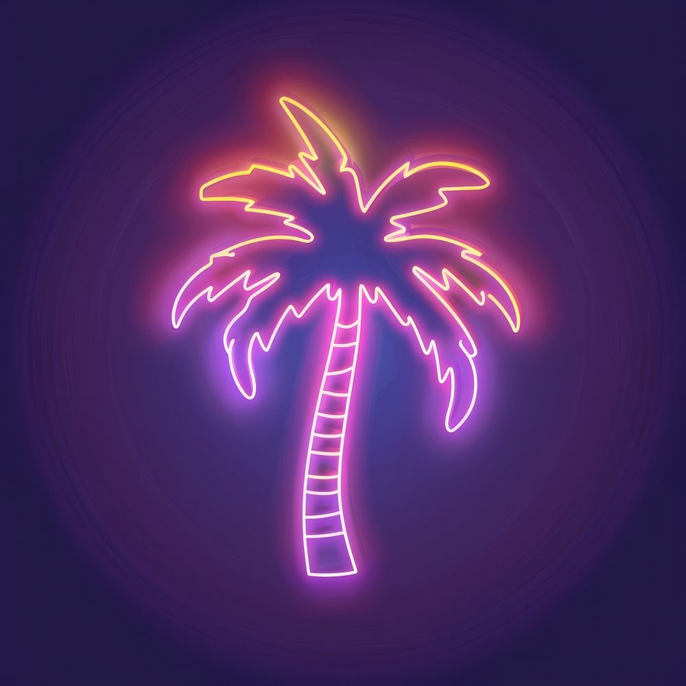 Palm tree icon neon fireworks astronomy.