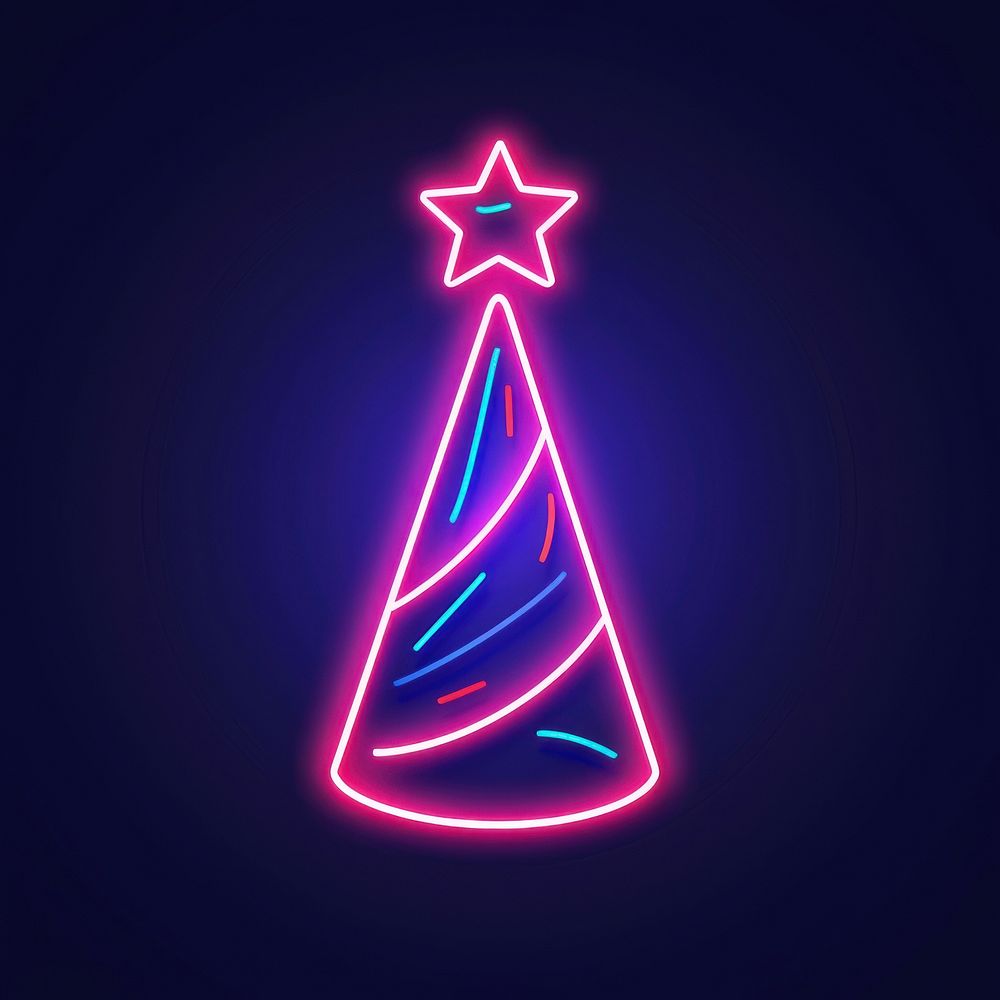 Party hat icon neon lighting.
