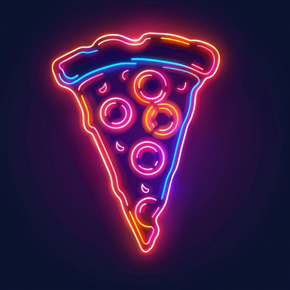 Pizza icon neon lighting purple.