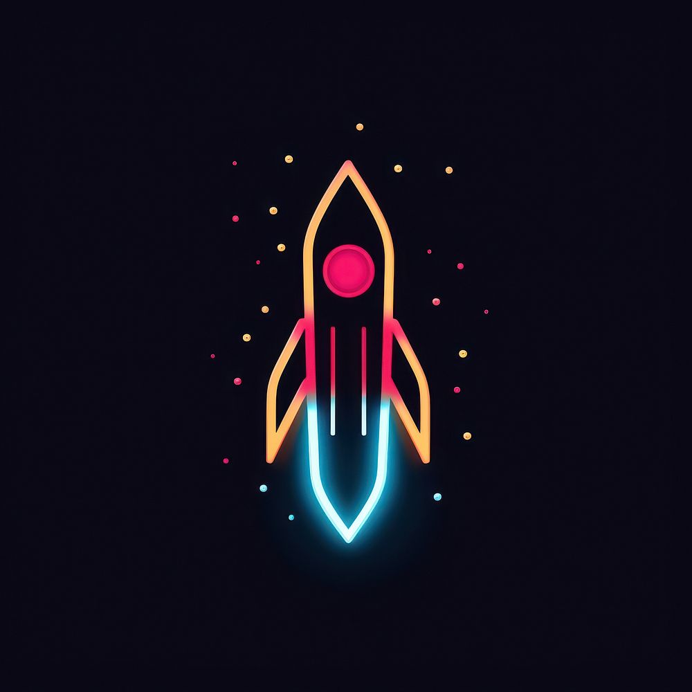 Rocket icon neon astronomy lighting.