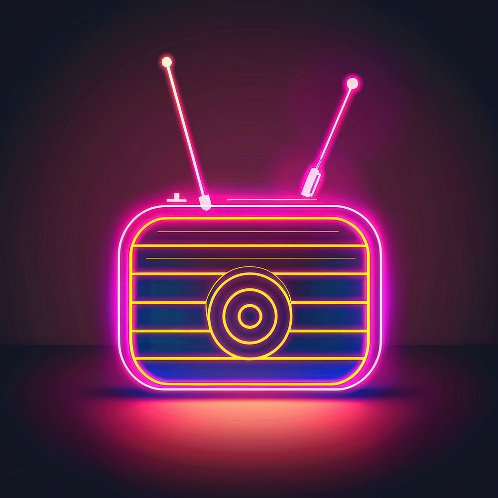 Radio icon neon electronics light.