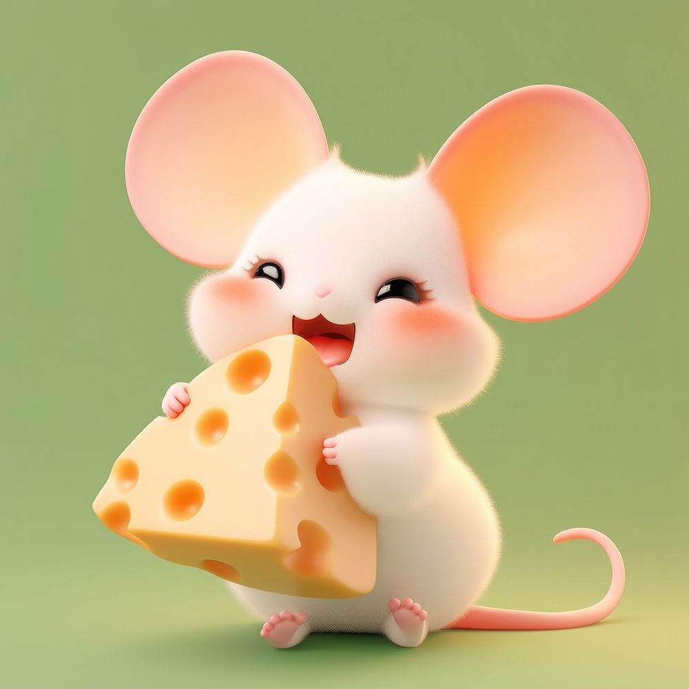 Mouse holding cheese animal outdoors snowman.