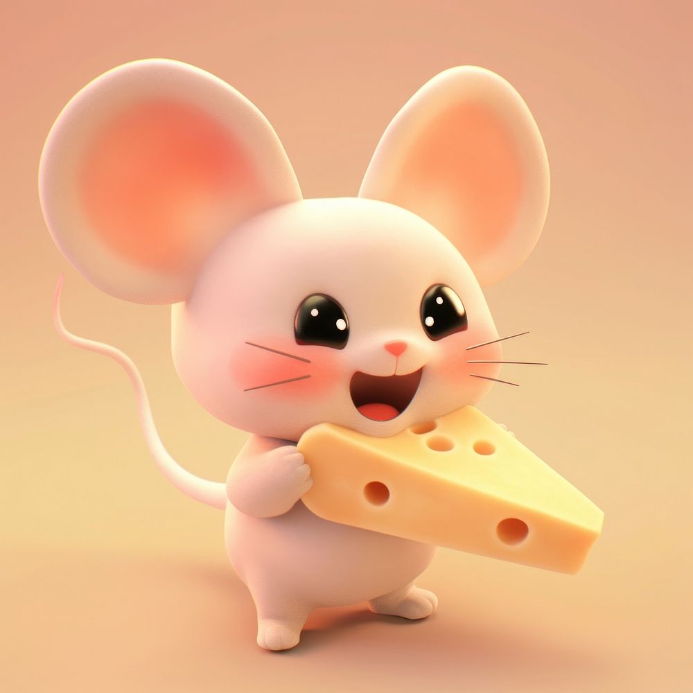 Mouse holding cheese outdoors snowman nature.