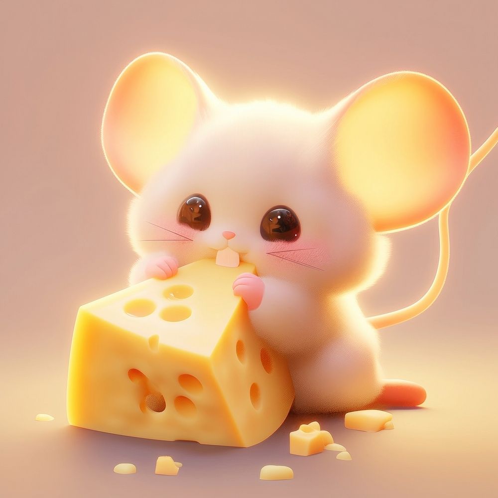 Cute baby mouse eating cheese sitting on a plate animal medication mammal.
