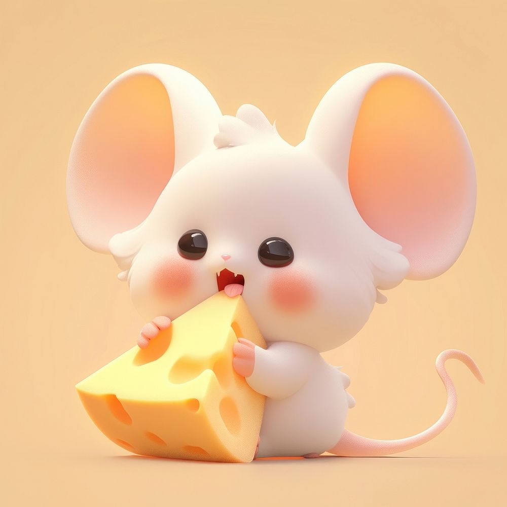 Super cute baby mouse eating cheese animal outdoors snowman.