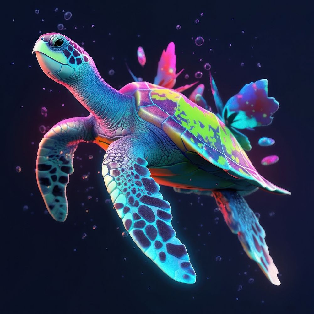 Sea turtle neon splatter animal tortoise reptile.